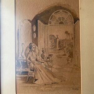Vintage Sepia Tone Illustration Signed by Artist